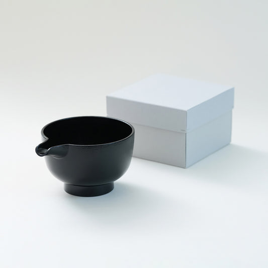 Nakamura Tokichi Spouted Tea Bowl (Katakuchi) in Traditional Black and box- Authentic Japanese Matcha Bowl for Serving Multiple Guests.
