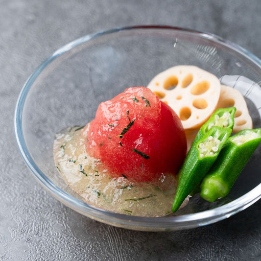 Chilled Nakamura-cha Dashi Gelee with Summer Vegetables